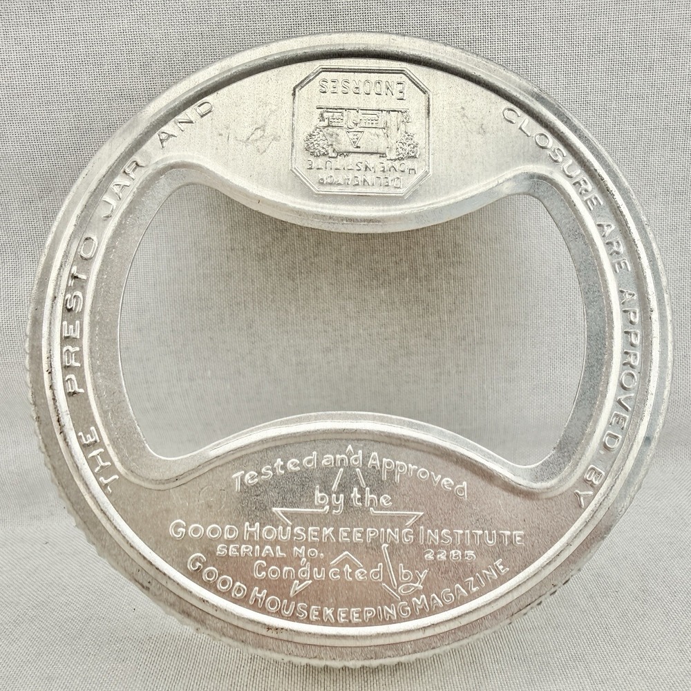 Vintage Wide Mouth Presto Canning Jar Lid 3.5" Metal Ring Good Housekeeping Seal